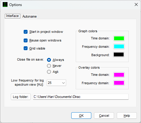 Options dialog