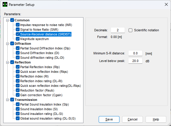 Parameter setup window